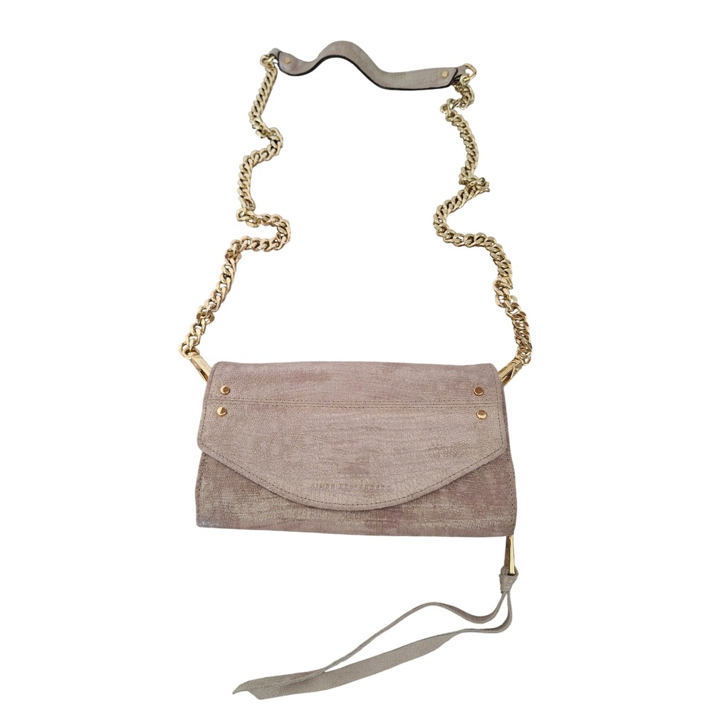 Aimee Kestenberg Metallic Mauve Leather Crossbody Wallet Bag Gold Chain